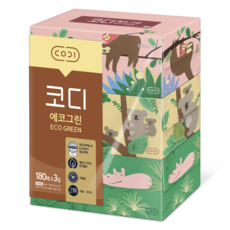 CODI 環保綠色面紙, 180張, 3盒