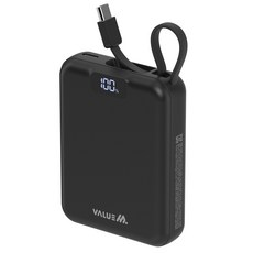 밸류엠 PD 고속충전 케이블 일체형 미니 보조배터리 10000mAh 22.5W C타입, VM-B2PA10MNCP, 블랙