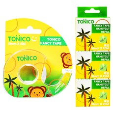 Tonico Scotch 多用途手持切割花式膠帶台 猴子 透明 + 透明補充膠帶3捲組 1組, 1套
