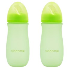 cocome 防爆感溫晶鑽寬口玻璃奶瓶 實用組, 綠色, 260ml, 2個