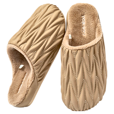 皺褶居家棉拖，尺碼36-47，人造PU/TPR/毛絨, 36~37, 奶茶色, 1雙