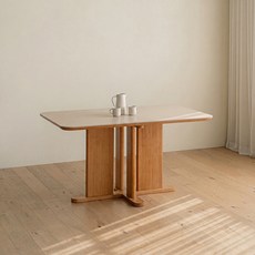 레트로하우스 파레드 원목 사각 포세린 세라믹 테이블 1400 방문설치, 오크 내추럴 + 코타 베이지, 4인용