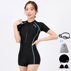 아쿠아티카 여성용 반팔 원피스 2부 수영복 AQA27512 + 일반용수경 6종세트