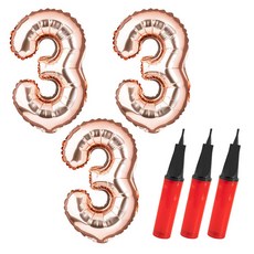 Party Pang 數字鋁箔氣球 3 大 + 手動打氣筒, 氣球(玫瑰金), 打氣筒(隨機出貨), 3套