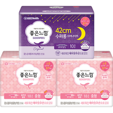 Goodfeel 超輕薄空氣感蝶翼型衛生棉組, 1組, 超薄中型24cm 2包+夜用型42cm, 1組