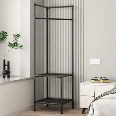 흰둥이네 다층 조립식 2단 선반 코너 행거, 블랙