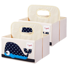 3 Sprouts 雙面手提收納籃, 寬版提把設計, 可折疊收納, 28 x 25 x 25cm, 鯨魚, 2個