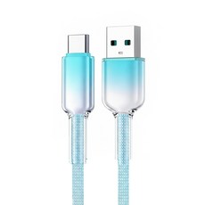 樂樂 冰晶頭 USB-TYPE-C 彩色编織快充電線 120W, 漸變藍, 1個, 100cm