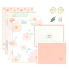 리드홈 파스텔 예쁜 편지봉투 2p + 편지지 4p + 팬턴트 2p + 스티커 2p + 실사리띠 2p 세트, 피치핑크, 1세트