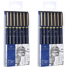 deLi 得力 Finolo 顏料代針筆 0.05mm + 0.1mm + 0.2mm + 0.3mm + 0.4mm + 0.5mm + 0.6mm 套裝 EQ909, 黑色, 2套