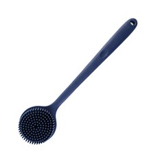 不鏽鋼長柄雙面矽膠沐浴刷, 1個, 藍色, 1入