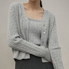 AtelierNain 女款短版麻花針織肩帶背心+開襟衫套裝 CD-1862