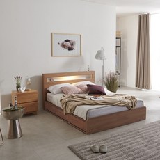 크렌시아 오로라2 LED 멀티수납 침대 +본넬매트리스 방문설치, 아카시아