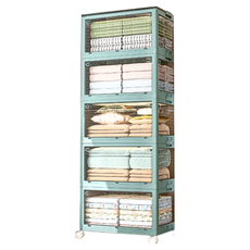 多層五開櫃 PP+PET材質 帶輪萬向輪, 藍色, 1組