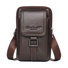 Xiao Duo Li LEATHER 真皮頭層牛皮3WAY男士手機包/腰包 LB994, 18 × 11 × 3cm, 咖啡色