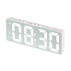 小麥購物 LED聲控數字時鐘 鏡面款，簡約時尚，USB充電，靜音鬧鐘, 白色