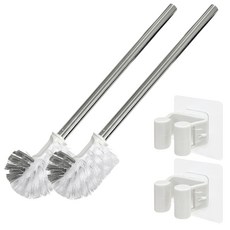 L型不鏽鋼彎頭馬桶刷+簡單壁掛夾組, 2組, 混色