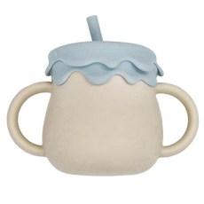 矽膠兩用維尼蜂蜜水杯, 防拔吸管 防開杯蓋 耐高溫至220度, 藍色 + 米色, 1個, 250ml