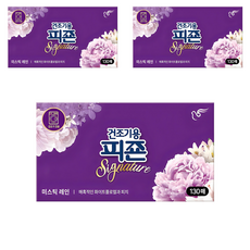 피죤 건조기용 시그니처 시트 섬유유연제 미스틱레인 본품, 130매, 3개