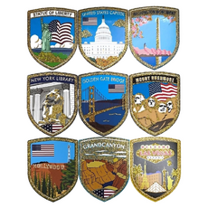 A-ONE 匯旺 金蔥 美國旅遊紀念地標貼紙 SG1 各國旅遊蒐集紀念地標貼紙, 規格6x7.5cm, 全部金蔥, 金蔥彩色, 1組