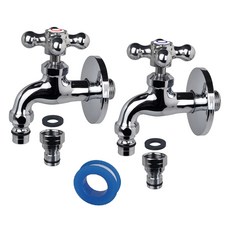 BATHROOM KNOWLEDGE 多用途十字接頭橫式水龍頭 熱水 + 冷水 + 鐵氟龍膠帶套組 Moro82, 1套