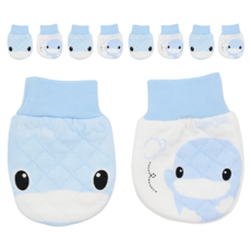 KU.KU Duckbill 酷咕鴨 格紋雙圖護手套-厚, 秋冬系列，100%棉, 5雙, 藍色, 8 x 10 cm