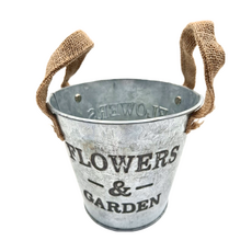 JUST HOME Garden 鐵製雙耳鍍鋅花器 14x13cm, 單色