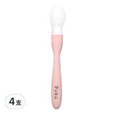 PUKU 藍色企鵝 矽膠安全湯匙, 超軟Q, 耐溫120度C, 粉色, 4支