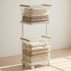 PaN EASY LIFE Easy Life 移動式雙層方形鐵製洗衣籃, 白色