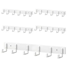 Hanbom Nuri 免鑽孔 黏貼式 多用途 壁掛式 掛鉤 衣架 6勾, 白色, 5個