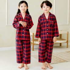 PINGCOCO 兒童款刷毛長袖格子上下套裝
