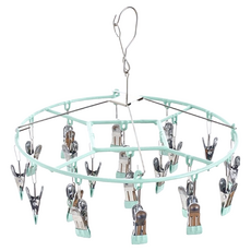 多功能不鏽鋼防滑防風多夾衣架-圓形20夾, 綠色, 1組