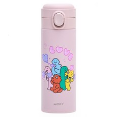 WOKY 沃廚 JOGUMAN meets WOKY 輕芯鈦瓷彈蓋保溫瓶 粉紅泡泡, 450ml, 粉色, 1個