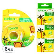 Tonico Scotch 多用途手持切割花式膠帶台 猴子 透明 + 透明補充膠帶3捲組 1組, 6套