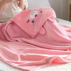 Aileen kids 優質超細纖維連帽斗篷毯, 粉色(兔子款)