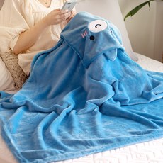 Aileen kids 優質超細纖維連帽斗篷毯, 藍色(鯊魚款)