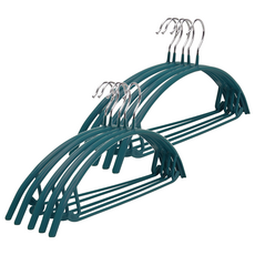 日版超厚多功能無痕衣架 5入一組 墨綠色 浸塑材質 + 鍍鉻鐵 寬43cm高21cm, 10支