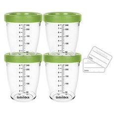 Bebelock Tritan副食品刻度密封罐, 240ml, 4個, 橄欖綠