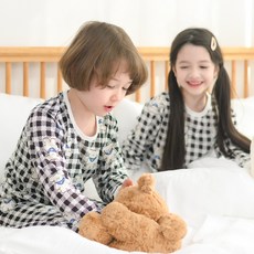 bonumam 兒童圍巾熊九分提花上下衣套裝