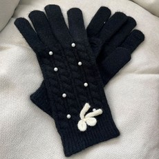 페이퍼먼츠 여성용 양털 리본진주 꽈배기 니트 터치 장갑 12473