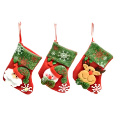 摩達客 紅綠雪花玩偶小聖誕襪吊飾 7.5吋 三入組, YS-SC160019, 1組
