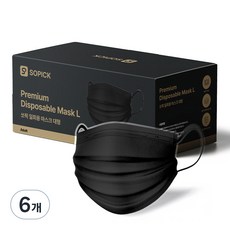 쏘픽 일회용 마스크 대형, 블랙, 6개, 50매입