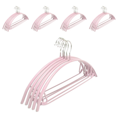 日版超厚多功能無痕衣架 Set 5 寬43x高21cm 浸塑材質+鍍鉻鏡, 北歐粉, 25個