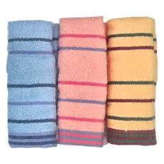 台灣製純棉緞檔毛巾3件組 L2401A-3 74 x 33cm, 純棉緞檔 藍色 + 紅色 + 黃色, 1組