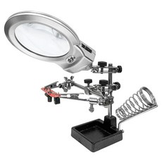 2倍 站立式放大鏡 + 萬向多功能三軸焊接工作檯, 帶雙LED燈, 鱷魚夾, 鑄鐵底座, 14.5cm, 1個
