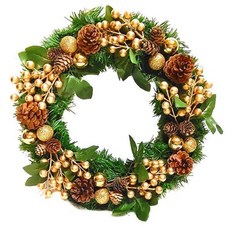摩達客 歐風典雅 14吋大地盛宴金球果松果聖誕花圈 福臨圈, YS-GW2114003, 36cm, 1個