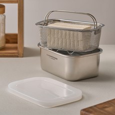 WAGENSTEIGER 無研磨劑瀝水不鏽鋼豆腐託盤3件組, 1套, 蓋子 + 不鏽鋼瀝水盤 + 不鏽鋼盒