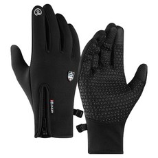 冬季防寒手套，內裡刷毛保暖，PU材質防滑觸屏，防風防水, L, 黑色