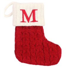 聖誕紅刺繡聖誕襪 字母M 針織棉材質 聖誕節裝飾, 1個