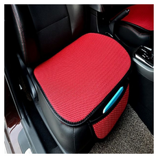 立體冰絲防滑汽車坐墊, 透氣耐用, 矽膠防滑顆粒, 置物袋設計, 富貴紅, 1個